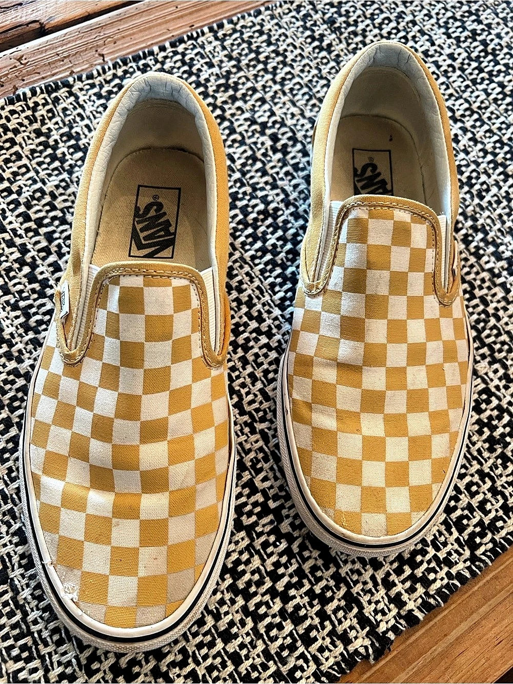 Vans Classic Slip-On Checkerboard Sneakers Yellow & White size 10